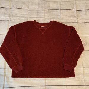 American Eagle Womens Size Medium Oversized Boxy Sherpa Sweatshirt Crop Burgundy